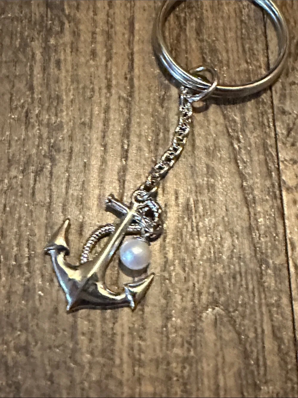 Silver Anchor Keychain with Pearl Accent